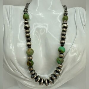 NWT Navajo Sterling Silver and Turquoise Beaded Necklace – 18-20” Adjustable
